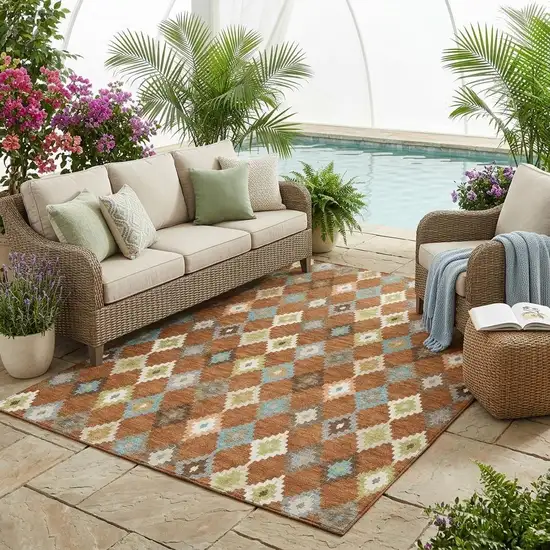Orange And Gray Aztec Washable Indoor Outdoor Area Rug Photo 1