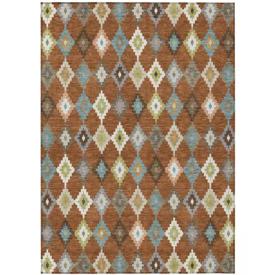 Orange And Gray Aztec Washable Indoor Outdoor Area Rug Photo 2