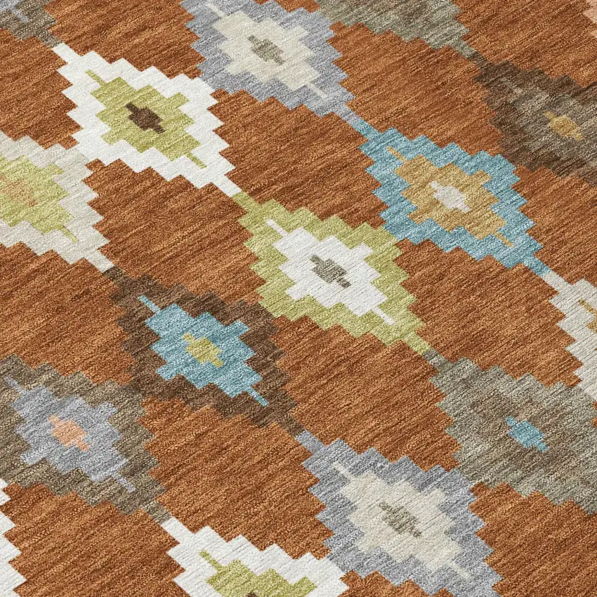 Orange And Gray Aztec Washable Indoor Outdoor Area Rug Photo 6