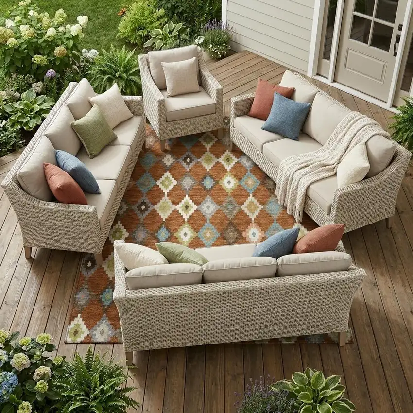 Orange And Gray Aztec Washable Indoor Outdoor Area Rug Photo 1