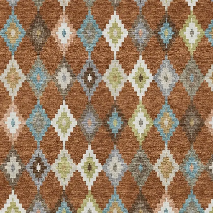 Orange And Gray Aztec Washable Indoor Outdoor Area Rug Photo 3