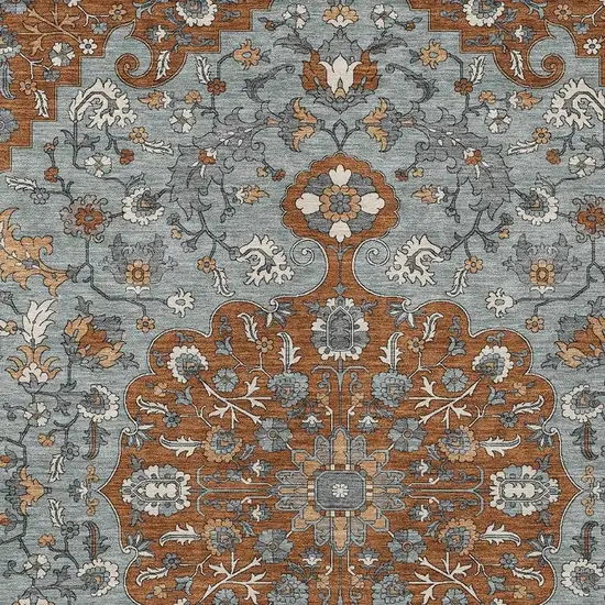 Orange And Gray Floral Medallion Washable Indoor Outdoor Area Rug Photo 2