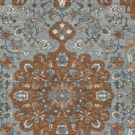 Orange And Gray Floral Medallion Washable Indoor Outdoor Area Rug Photo 2