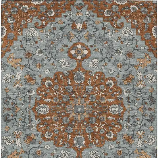 Orange And Gray Floral Medallion Washable Indoor Outdoor Area Rug Photo 3
