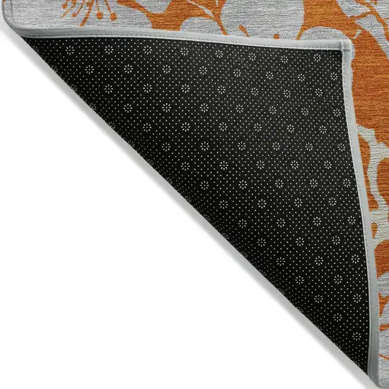Orange And Gray Floral Washable Indoor Outdoor Area Rug Photo 2