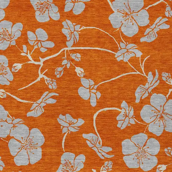 Orange And Gray Floral Washable Indoor Outdoor Area Rug Photo 5