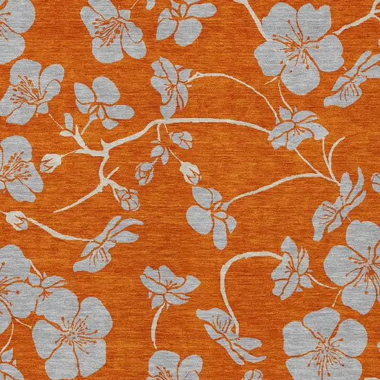Orange And Gray Floral Washable Indoor Outdoor Area Rug Photo 7
