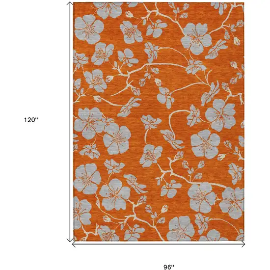 Orange And Gray Floral Washable Indoor Outdoor Area Rug Photo 3