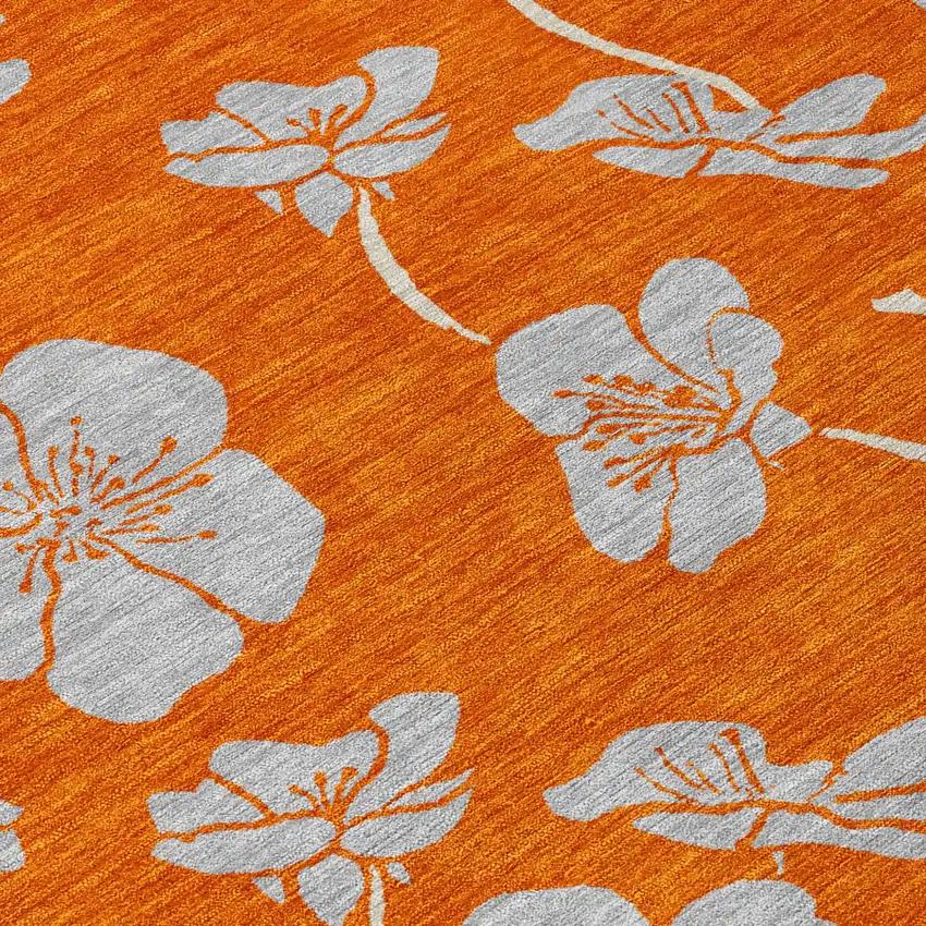 Orange And Gray Floral Washable Indoor Outdoor Area Rug Photo 6