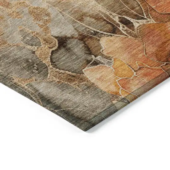 Orange And Gray Floral Washable Indoor Outdoor Area Rug Photo 9