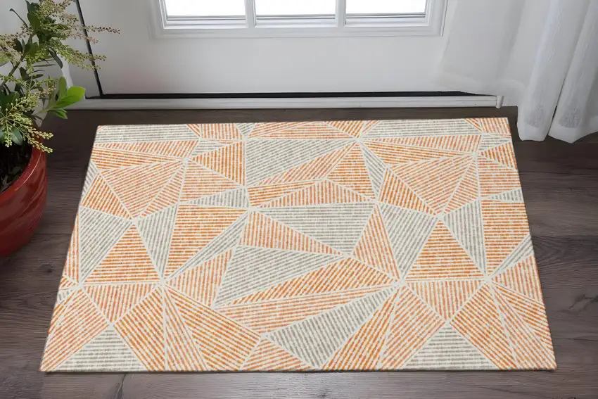 Orange And Gray Geometric Washable Area Rug With UV Protection Photo 2
