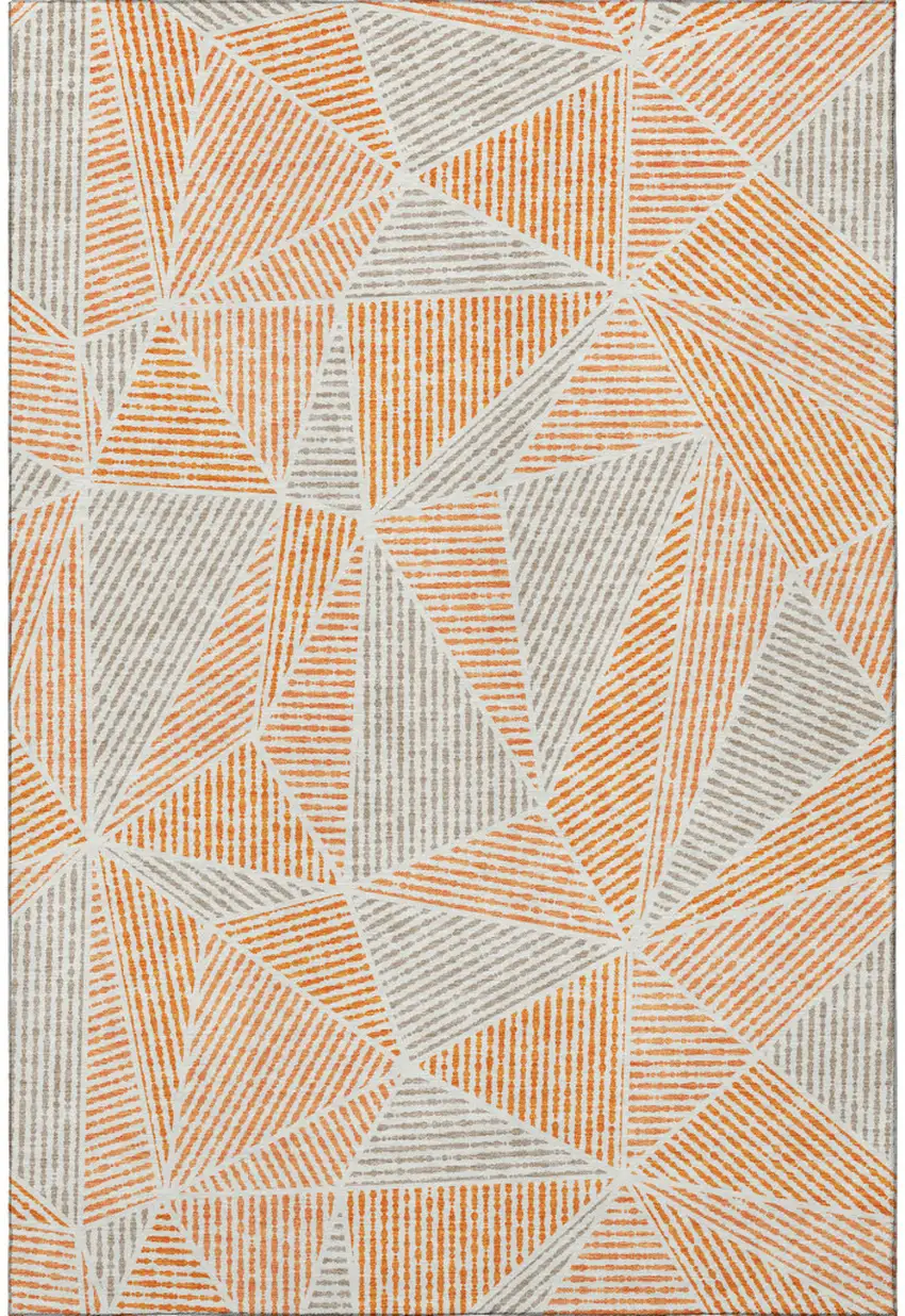 Orange And Gray Geometric Washable Area Rug With UV Protection Photo 4