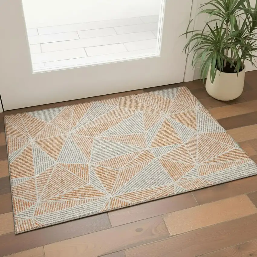 Orange And Gray Geometric Washable Area Rug With UV Protection Photo 1