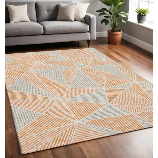 Orange And Gray Geometric Washable Area Rug With UV Protection Photo 2