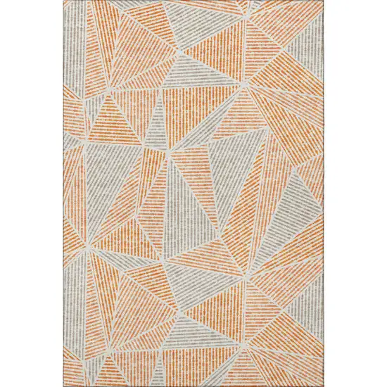 Orange And Gray Geometric Washable Area Rug With UV Protection Photo 4
