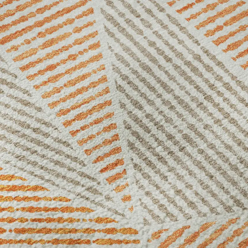 Orange And Gray Geometric Washable Area Rug With UV Protection Photo 8