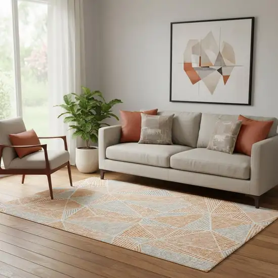 Orange And Gray Geometric Washable Area Rug With UV Protection Photo 1
