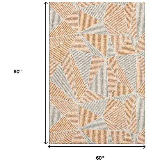 Orange And Gray Geometric Washable Area Rug With UV Protection Photo 3