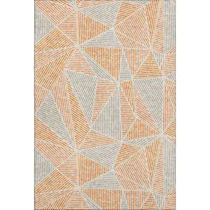 Photo of Orange And Gray Geometric Washable Area Rug With UV Protection