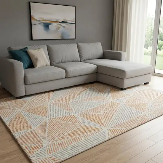 Orange And Gray Geometric Washable Area Rug With UV Protection Photo 1