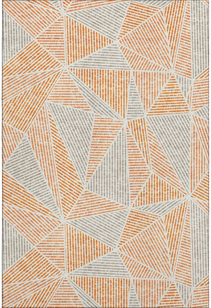 Orange And Gray Geometric Washable Area Rug With UV Protection Photo 1