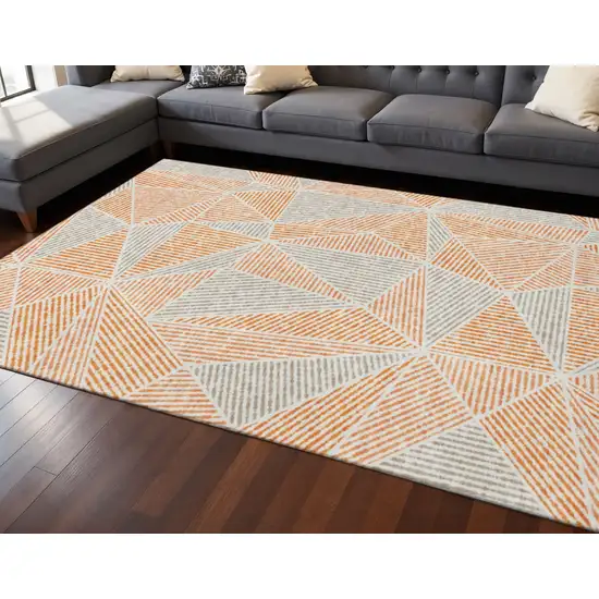Orange And Gray Geometric Washable Area Rug With UV Protection Photo 2