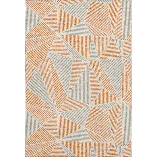Orange And Gray Geometric Washable Area Rug With UV Protection Photo 1