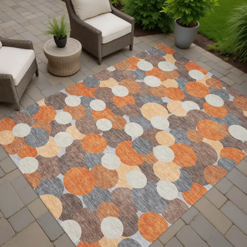 Orange And Gray Geometric Washable Indoor Outdoor Area Rug Photo 7