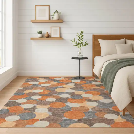 Orange And Gray Geometric Washable Indoor Outdoor Area Rug Photo 6
