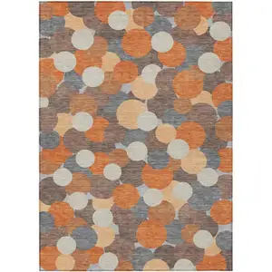 Photo of Orange And Gray Geometric Washable Indoor Outdoor Area Rug