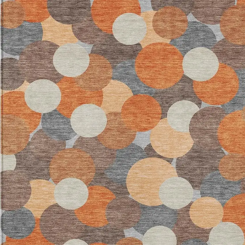 Orange And Gray Geometric Washable Indoor Outdoor Area Rug Photo 2