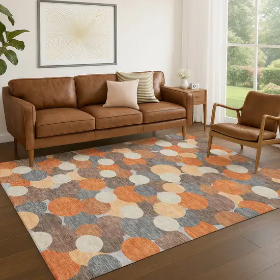 Orange And Gray Geometric Washable Indoor Outdoor Area Rug Photo 5