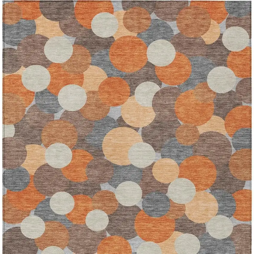Orange And Gray Geometric Washable Indoor Outdoor Area Rug Photo 3