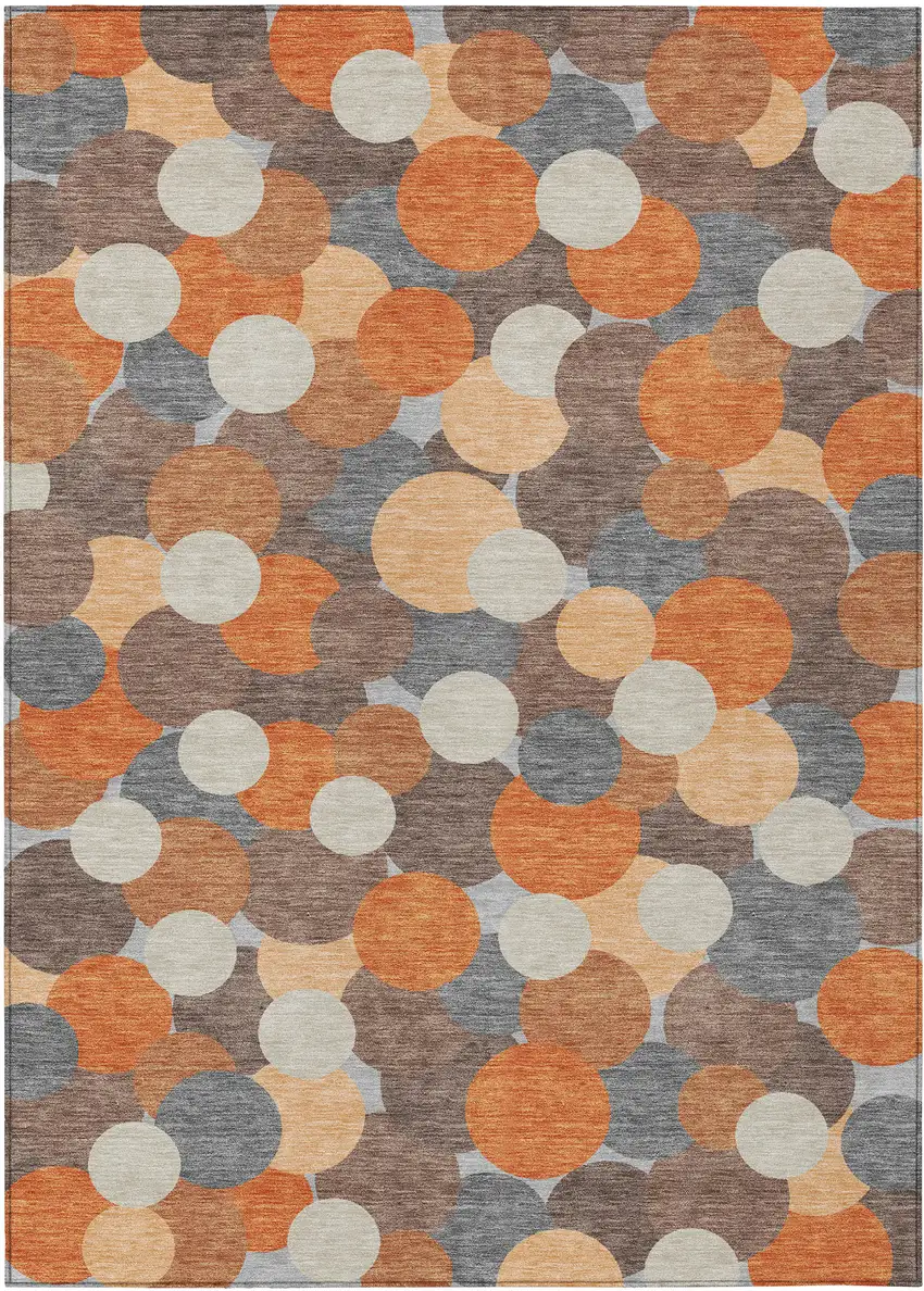 Orange And Gray Geometric Washable Indoor Outdoor Area Rug Photo 1