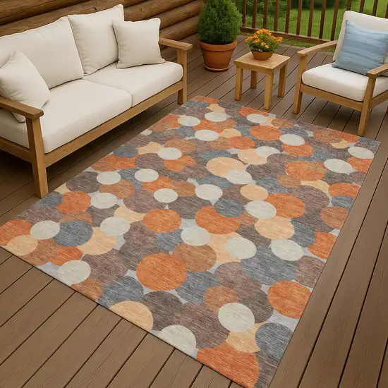 Orange And Gray Geometric Washable Indoor Outdoor Area Rug Photo 4