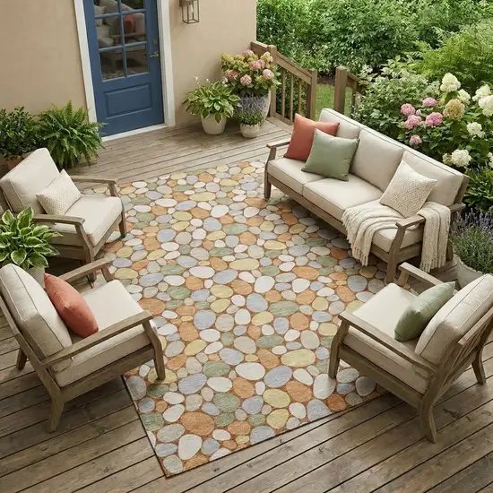 Orange And Gray Geometric Washable Indoor Outdoor Area Rug Photo 1