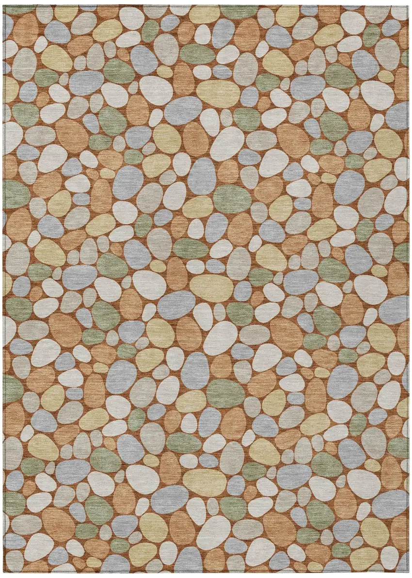 Orange And Gray Geometric Washable Indoor Outdoor Area Rug Photo 2