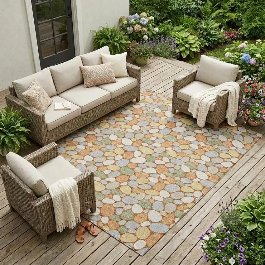 Orange And Gray Geometric Washable Indoor Outdoor Area Rug Photo 1