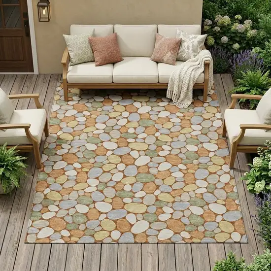 Orange And Gray Geometric Washable Indoor Outdoor Area Rug Photo 1