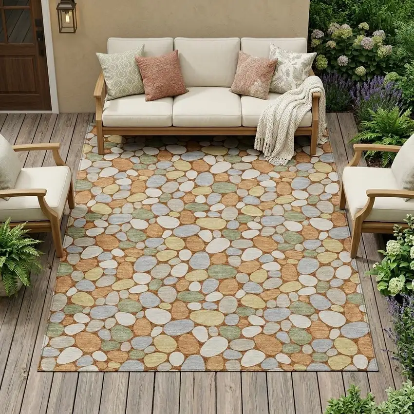 Orange And Gray Geometric Washable Indoor Outdoor Area Rug Photo 1