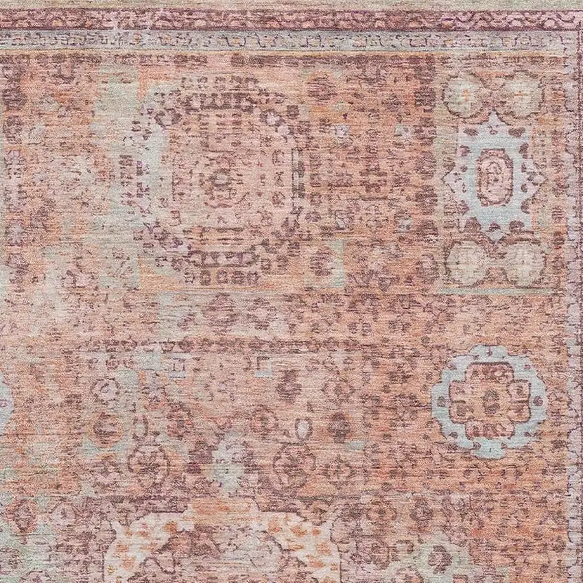 Orange And Gray Oriental Washable Area Rug With UV Protection Photo 2