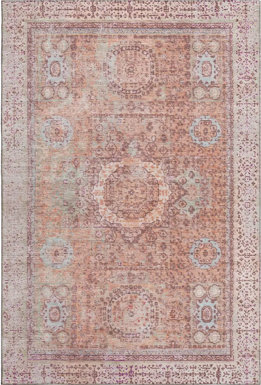 Orange And Gray Oriental Washable Area Rug With UV Protection Photo 1