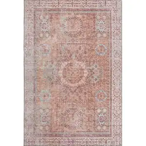 Photo of Orange And Gray Oriental Washable Area Rug With UV Protection