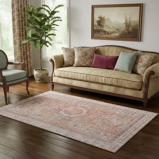 Orange And Gray Oriental Washable Area Rug With UV Protection Photo 2