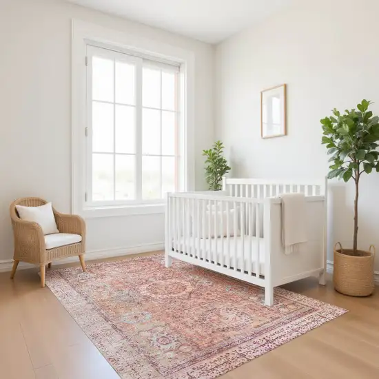 Orange And Gray Oriental Washable Area Rug With UV Protection Photo 4