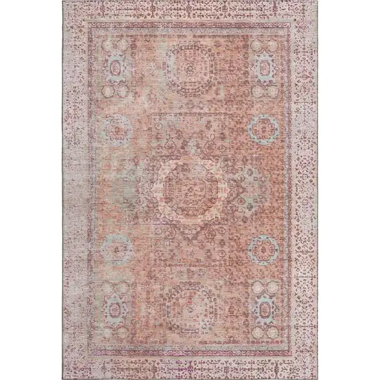 Orange And Gray Oriental Washable Area Rug With UV Protection Photo 1