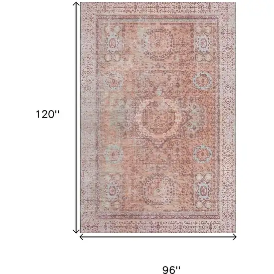 Orange And Gray Oriental Washable Area Rug With UV Protection Photo 9