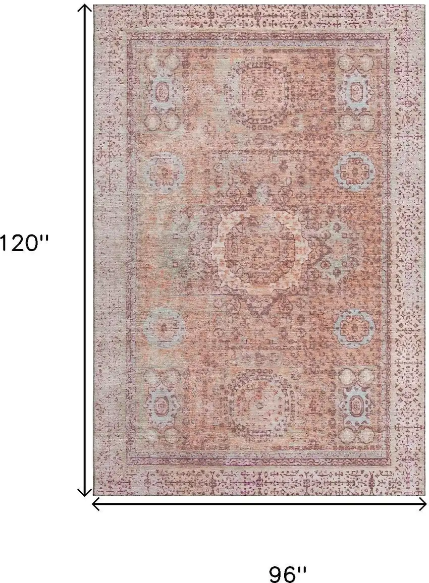Orange And Gray Oriental Washable Area Rug With UV Protection Photo 9