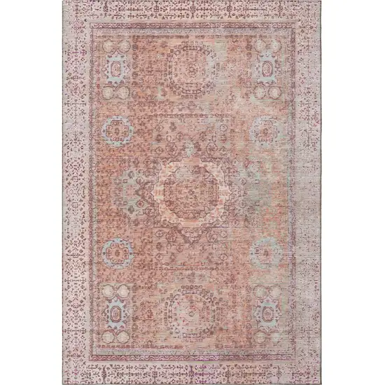 Orange And Gray Oriental Washable Area Rug With UV Protection Photo 2