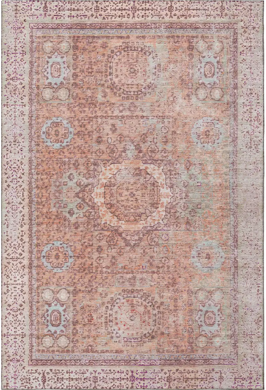 Orange And Gray Oriental Washable Area Rug With UV Protection Photo 2